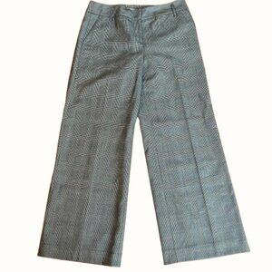 Loft Wool Herringbone Trousers Ann Wide Legged Lined Black White Career, size 8